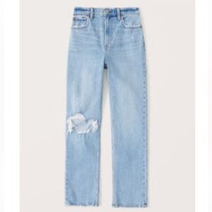 Abercrombie & Fitch Light Wash 90s Distressed Ultra High Rise Straight Jeans